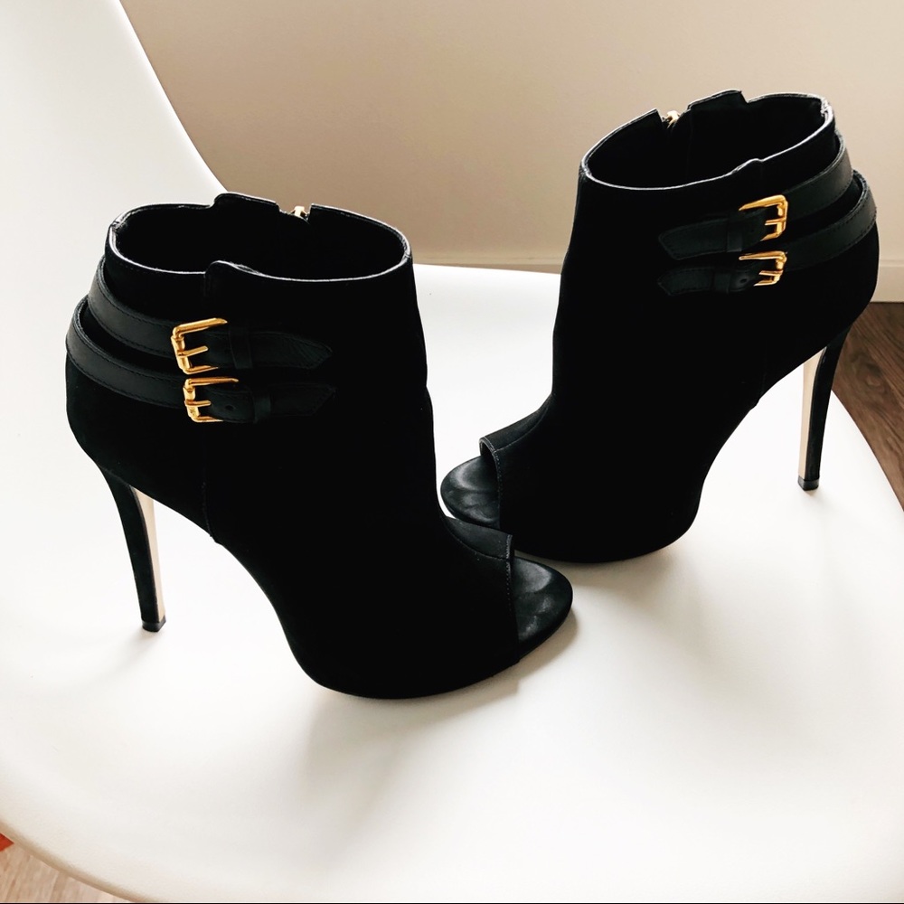 Suede Black Open Toe Booties